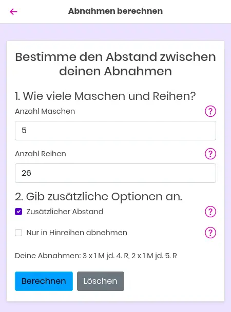 Abnahmen berechnen mit JustKnit Abnahmen berechnen mit JustKnit