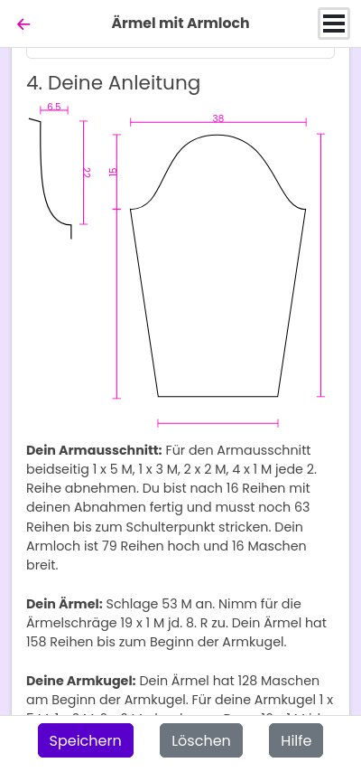 Ärmel berechnen mit JustKnit Armloch mit passendem kompletten Ärmel berechnen mit JustKnit