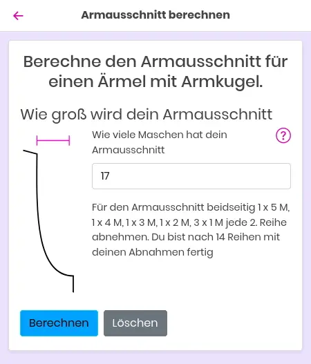 Armausschnitt berechnen mit JustKnit Armausschnitt berechnen mit JustKnit