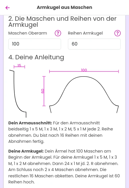 Armloch berechnen mit JustKnit Armloch berechnen mit JustKnit