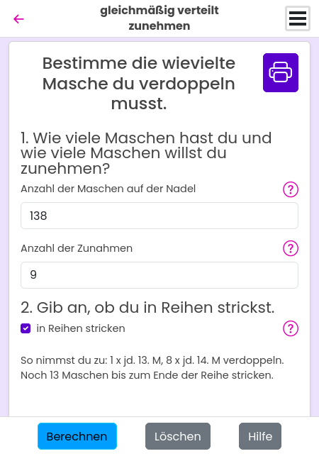 Maschen gleichmäßig verteilt zunehmen mit JustKnit Maschen gleichmäßig verteilt zunehmen mit JustKnit