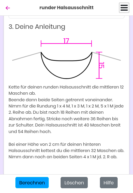 Abnahmen für den hinterer Ausschnitt mit JustKnit Abnahmen für den hinterer Ausschnitt mit JustKnit