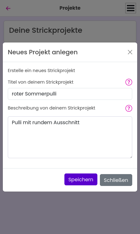 Neues Projekt anlegen Neues Projekt anlegen