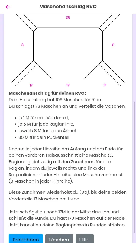Maschenanschlag Raglan von oben mit JustKnit Maschenanschlag Raglan von oben mit JustKnit
