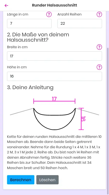 runden Halsausschnitt berechnen mit JustKnit runden Halsausschnitt berechnen mit JustKnit