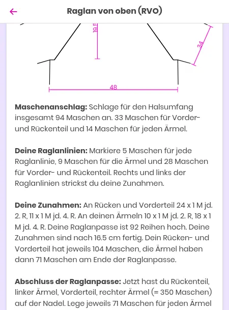 Raglanpasse für RVO berechnen mit JustKnit Raglanpasse für RVO berechnen mit JustKnit