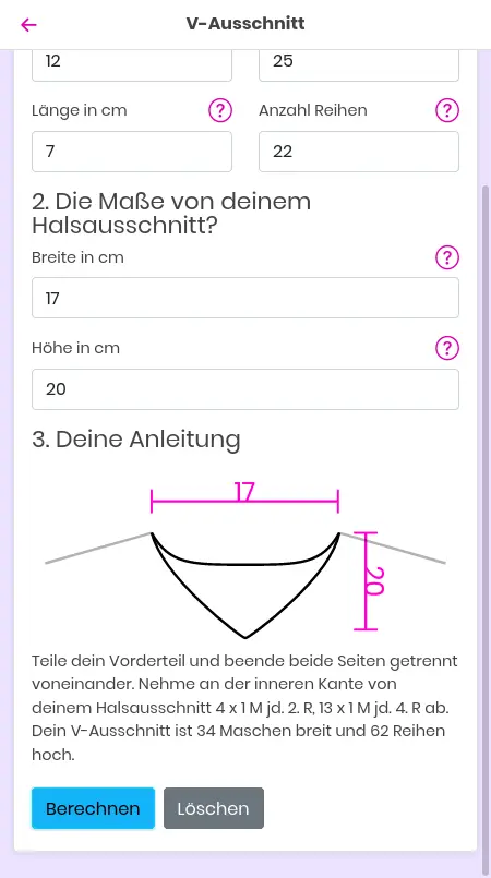 V-Ausschnitt berechnen mit JustKnit V-Ausschnitt berechnen mit JustKnit
